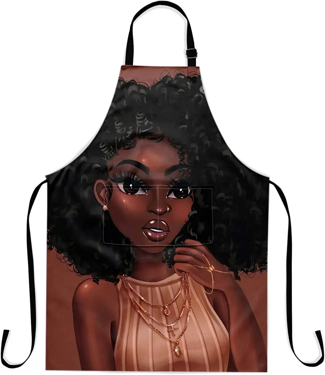 Afro Woman Apron with Pocket – Adjustable 33x28" Cooking, BBQ & Gardening