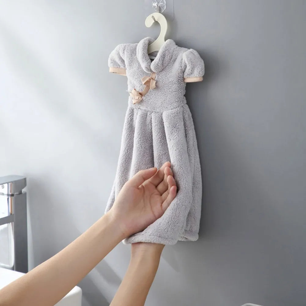 Soft Coral Velvet Wall-Mounted Hand Towel for Kitchen & Bath