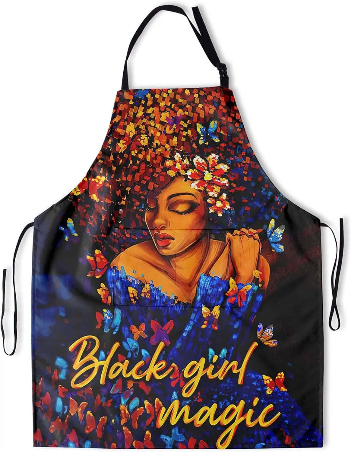 Afro Woman Apron with Pocket – Adjustable 33x28" Cooking, BBQ & Gardening