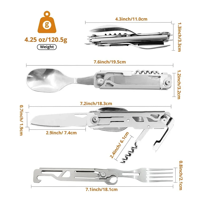 Multi-Function Folding Camping Cutlery Set – Knife, Spoon, Fork, Bottle & Can Opener