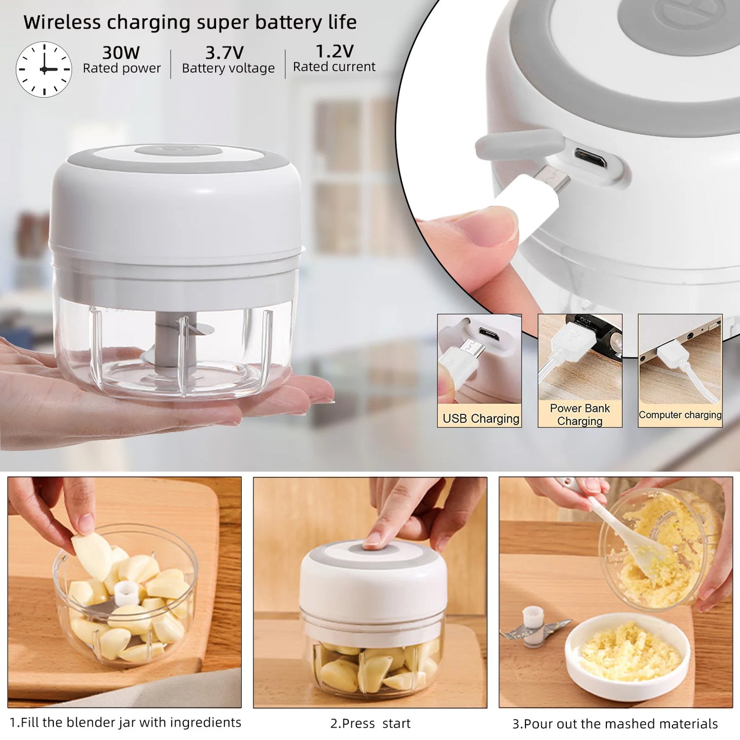 USB Mini Electric Food Chopper: Garlic, Meat & Veggie Grinder