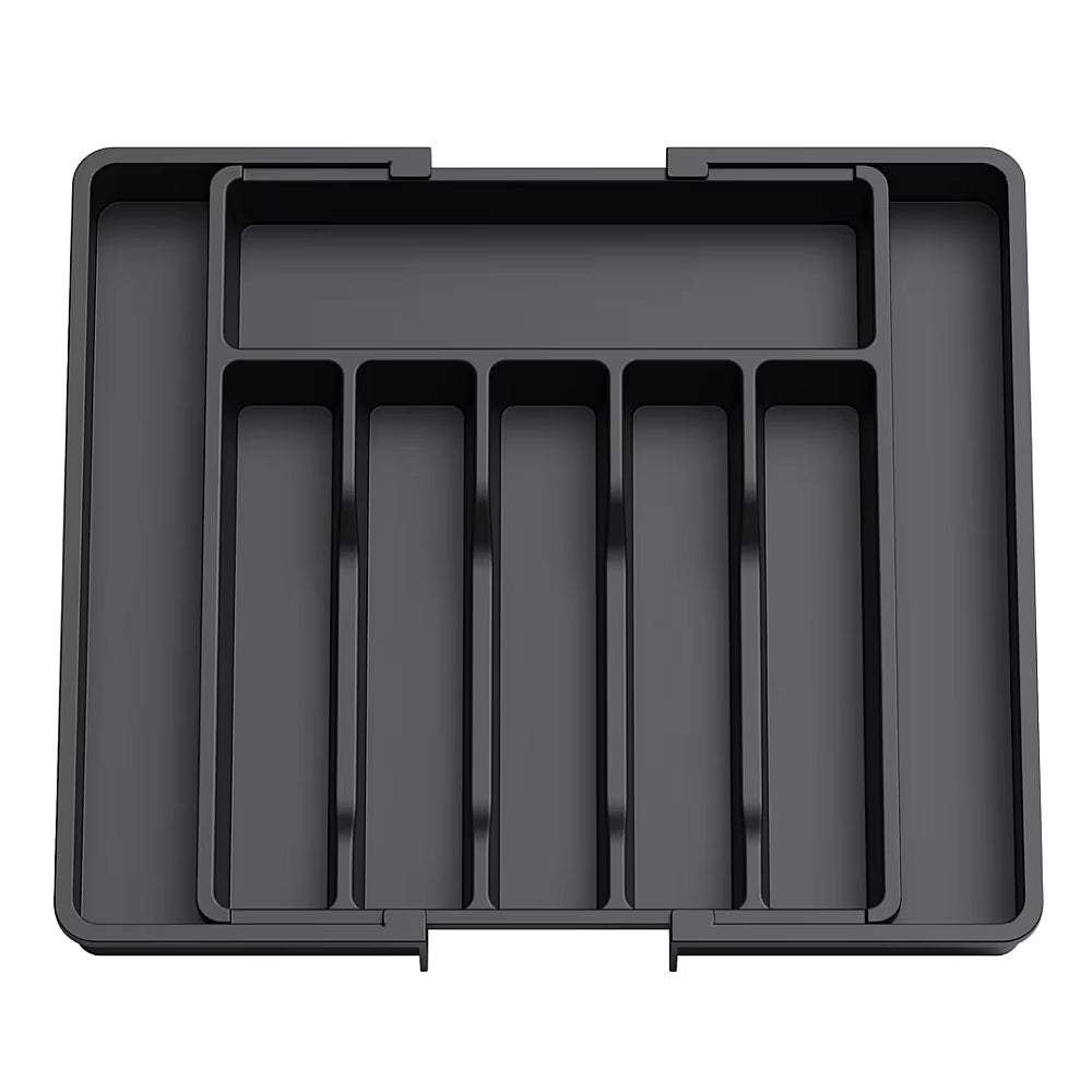 Expandable Black Cutlery Organizer - Adjustable Silverware Tray for Kitchen