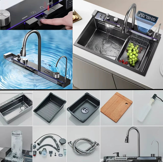 Kitchen Sink, Dual Waterfall Faucet, 5-Button Control, Premium Sink, Manufacturer'S Lowest Price