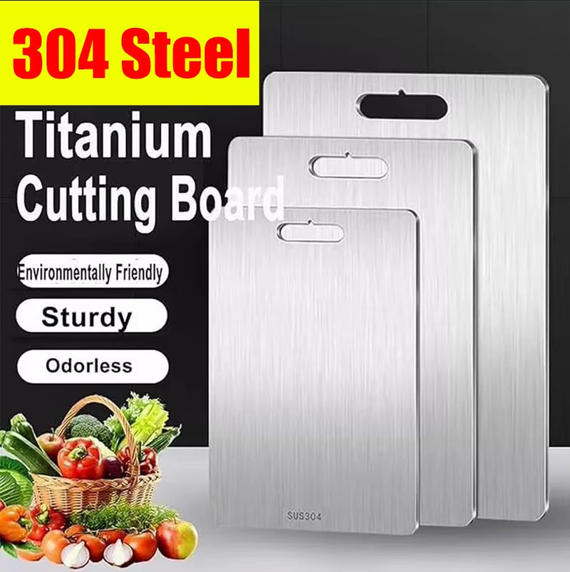 Titanium Stainless Steel Cutting Board – Thickened, Double-Sided, Food Grade, Portable for Fruit & Meat