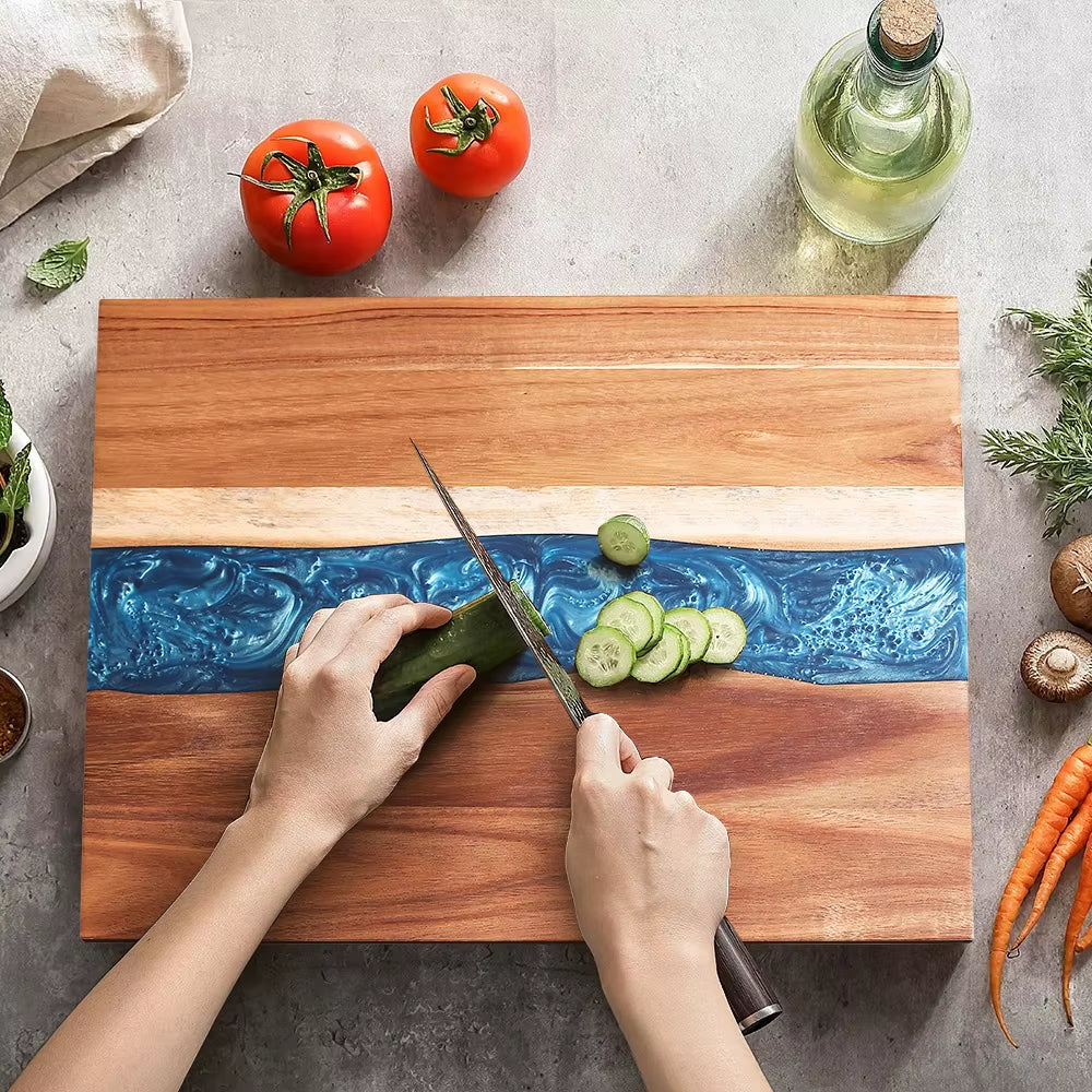 Acacia Wood Resin Cutting Board Kitchen Meal Prep Household Fruit Meat Vegetable Tray Cheese Wooden Double-Sided Cutting Board