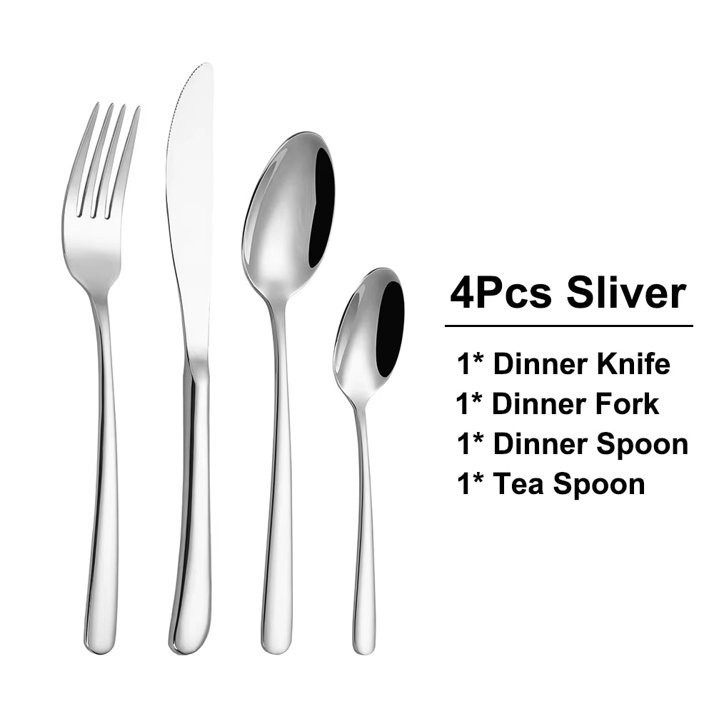 304 Stainless Steel Gold Cutlery Set - 8 to 24 Pcs, Smooth Handle, Mirror Finish