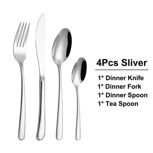 304 Stainless Steel Gold Cutlery Set - 8 to 24 Pcs, Smooth Handle, Mirror Finish