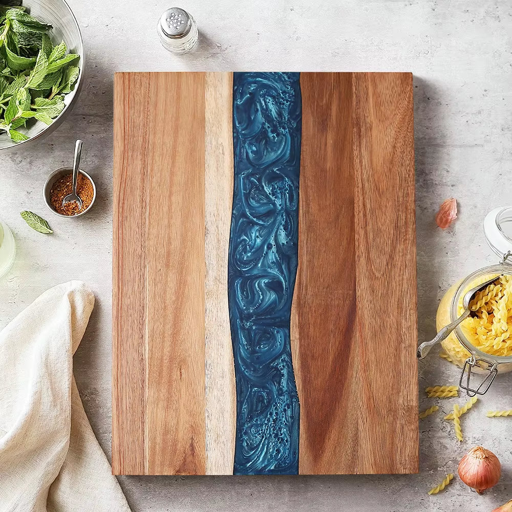 Acacia Wood Resin Cutting Board Kitchen Meal Prep Household Fruit Meat Vegetable Tray Cheese Wooden Double-Sided Cutting Board