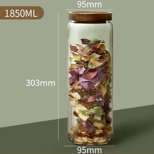 Airtight Glass Canister with Wood Lid - Kitchen Storage for Food, Grains, Tea & Coffee