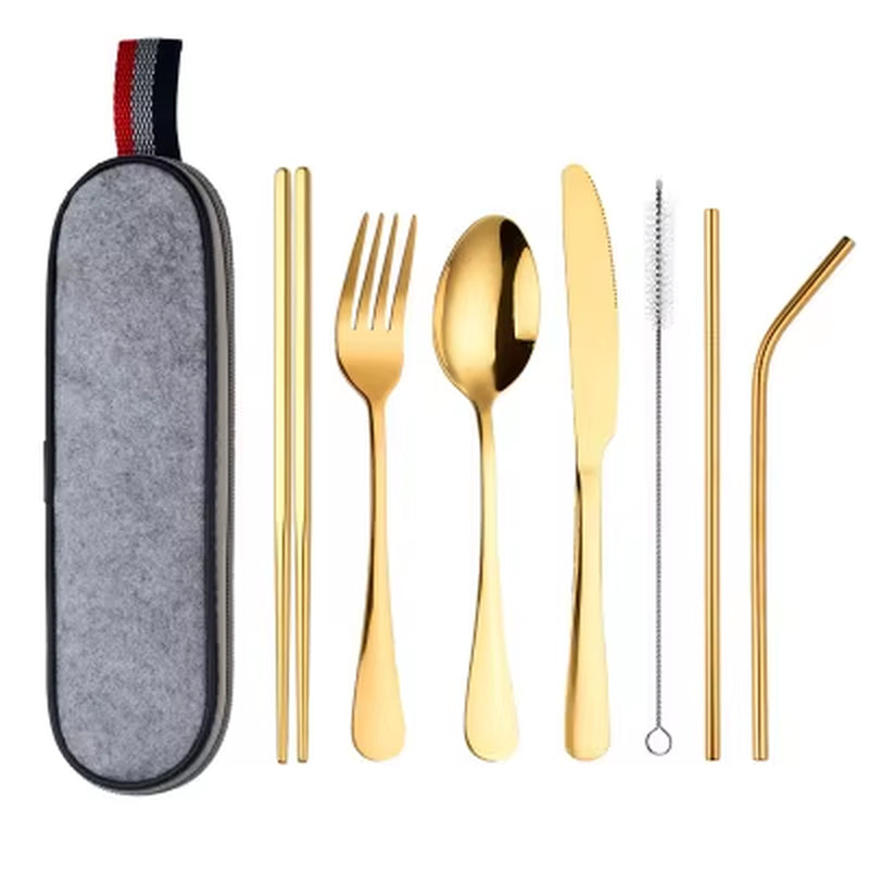 8-Piece Reusable Travel Cutlery Set with Case