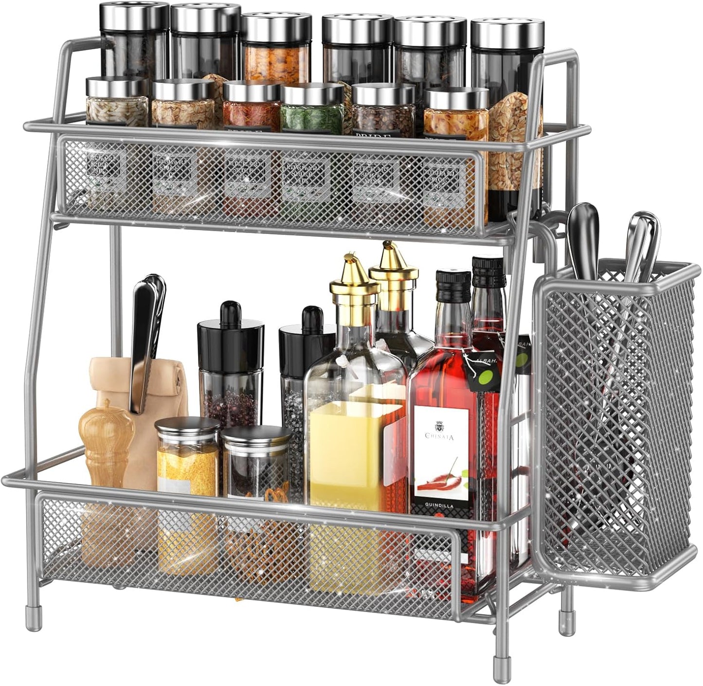 LEMIKKLE Black Countertop Organizer with Basket – Versatile for Bathroom, Kitchen, and Bedroom