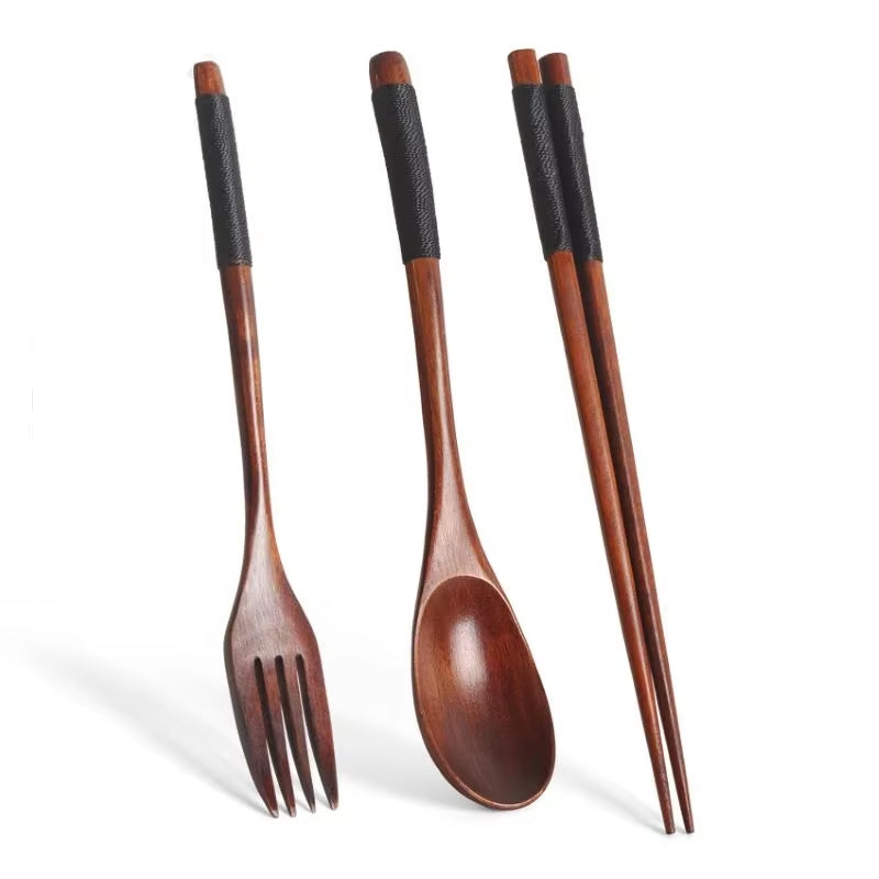 Eco-Friendly Wooden Travel Cutlery Set – Spoon, Fork, Chopsticks