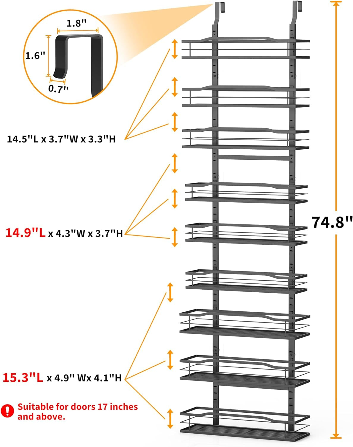 9-Tier Over-the-Door Pantry Organizer, Black Hanging Spice Rack & Storage