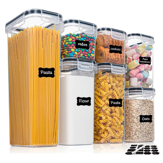 Kitchen 7Pcs Food Containers Set BPA Free Plastic Airtight Storage Box with 10Stickers and Pen