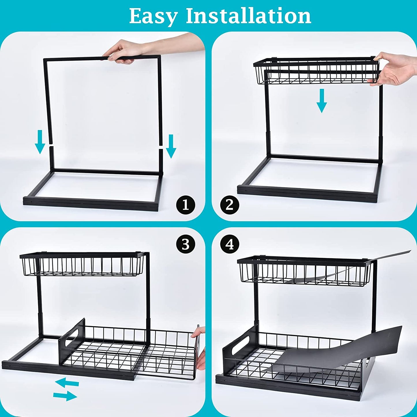 REALINN under Sink Organizer, Pull Out Cabinet Organizer 2 Tier Slide Out Sink Shelf Cabinet Storage Shelves, under Sink Storage for Kitchen Bathroom Cabinet