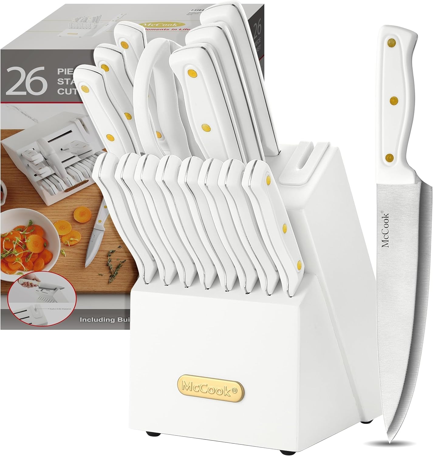 Mccook® Knife Sets, German Stainless Steel Kitchen Knife Block Sets with Built-In Sharpener