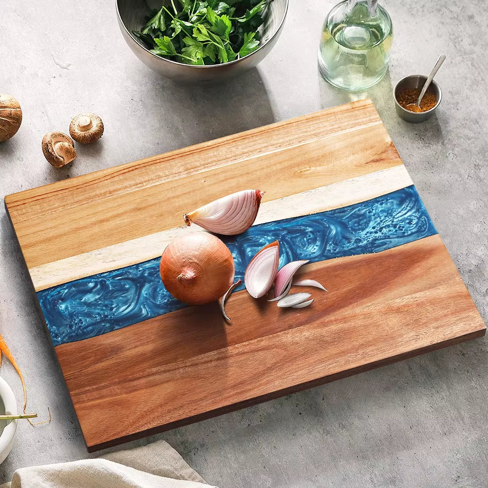 Acacia Wood Resin Cutting Board Kitchen Meal Prep Household Fruit Meat Vegetable Tray Cheese Wooden Double-Sided Cutting Board