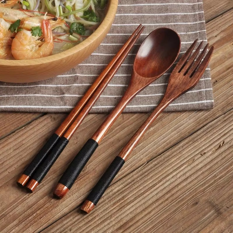 Eco-Friendly Wooden Travel Cutlery Set – Spoon, Fork, Chopsticks